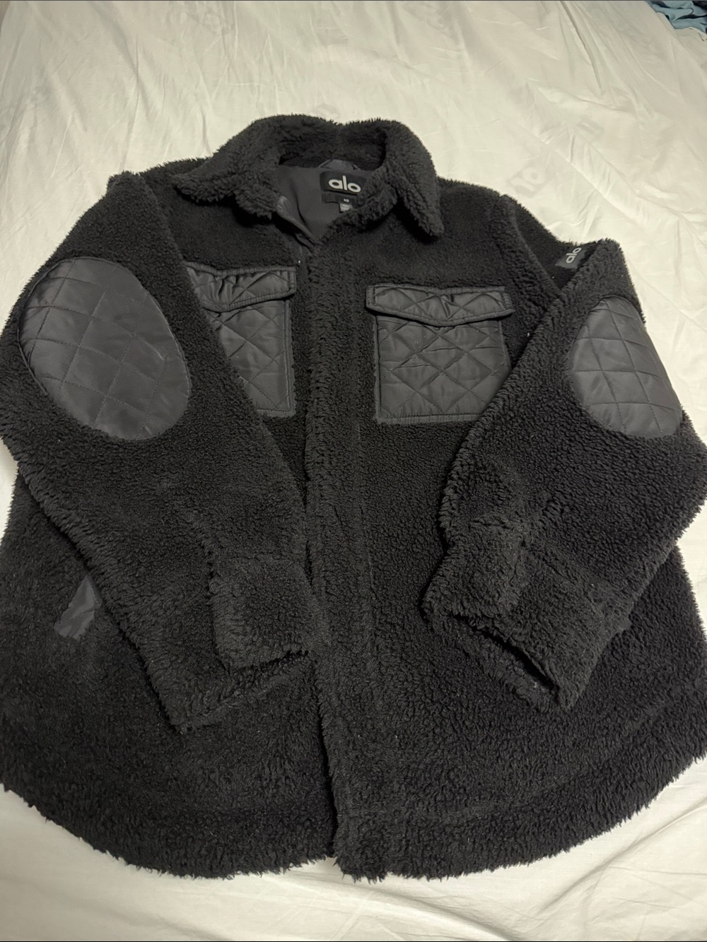 ALO Yoga Black oversized Sherpa Quilted Elbow Patch Jacket